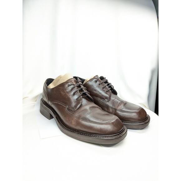 Y2K Kenneth Cole Chunky Oxford Dress Shoes Mens 7.5 Brown Leather Italy Preppy - Picture 1 of 8